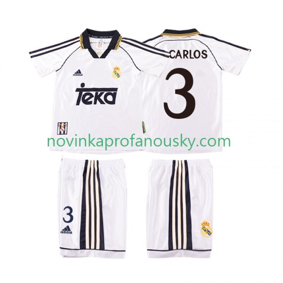 Real Madrid Dres R CARLOS 3 2000 Retro Domácí Fotbalové Dresy pro Děti 1998 Krátký rukáv