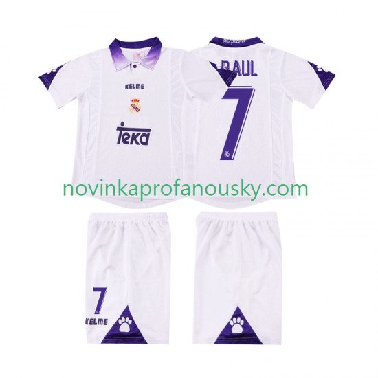 Real Madrid Dres RAUL 7 1997 Retro Domácí Fotbalové Dresy pro Děti 1998 Krátký rukáv