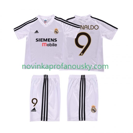 Real Madrid Dres RONALDO 9 5 Retro Domácí Fotbalové Dresy pro Děti 2004 2002 Krátký rukáv