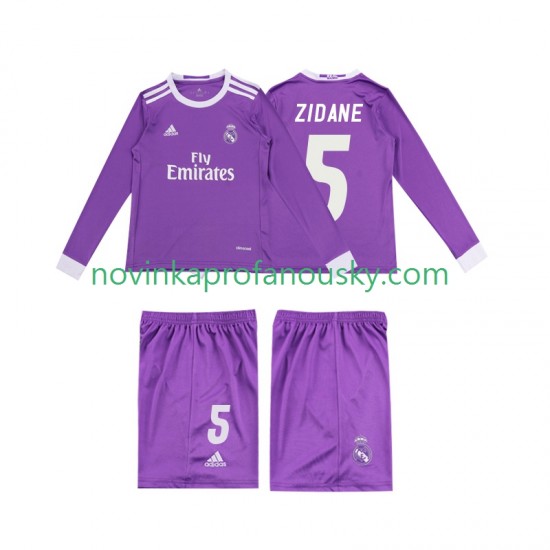 Real Madrid Dres ZIDANE 5 2016 Retro Venkovní Fotbalové Dresy pro Děti Dlouhý rukáv