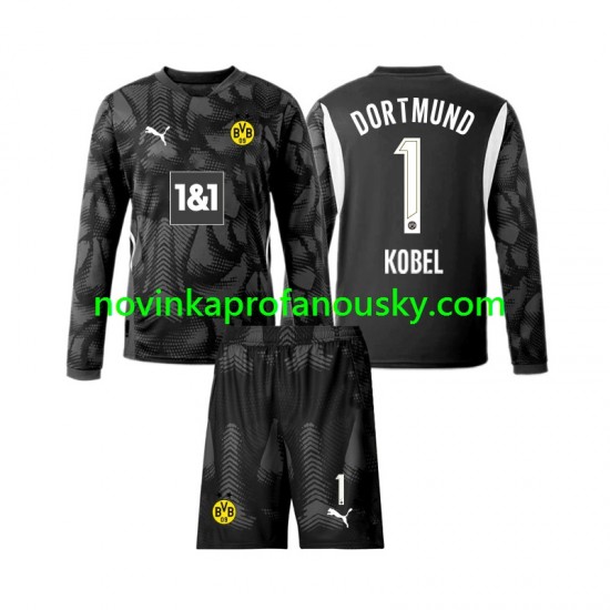 Borussia Dortmund Dres Gregor Kobel 1 Brankářské Čtvrtý Fotbalové Dresy pro Děti 2024-2025 Dlouhý rukáv