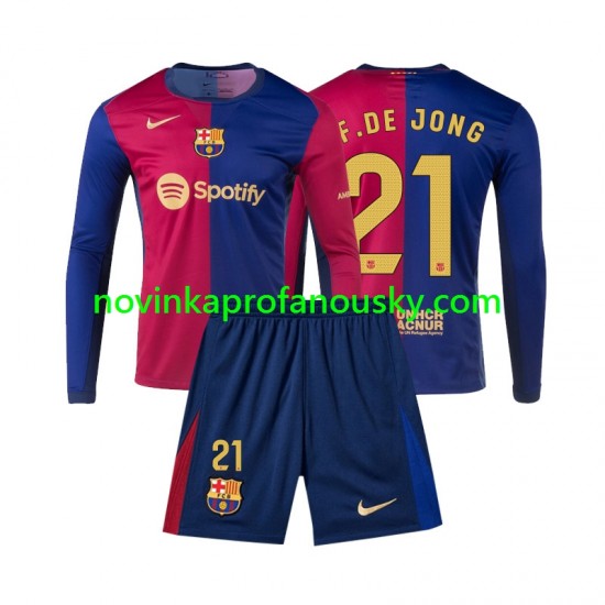 FC Barcelona Dres Frenkie de Jong 21 Domácí Fotbalové Dresy pro Děti 2024-2025 Dlouhý rukáv