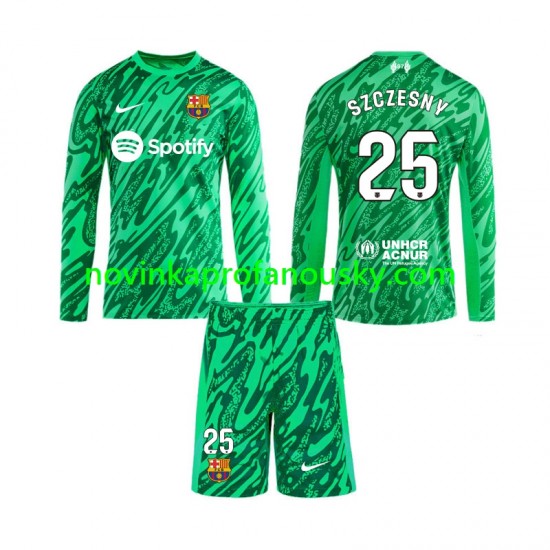 FC Barcelona Dres Wojciech Szczesny 25 Brankářské Domácí Fotbalové Dresy pro Děti 2024-2025 Dlouhý rukáv