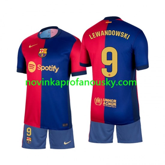 FC Barcelona Dres Lewandowski 9 Domácí Fotbalové Dresy pro Děti 2024-2025 Krátký rukáv