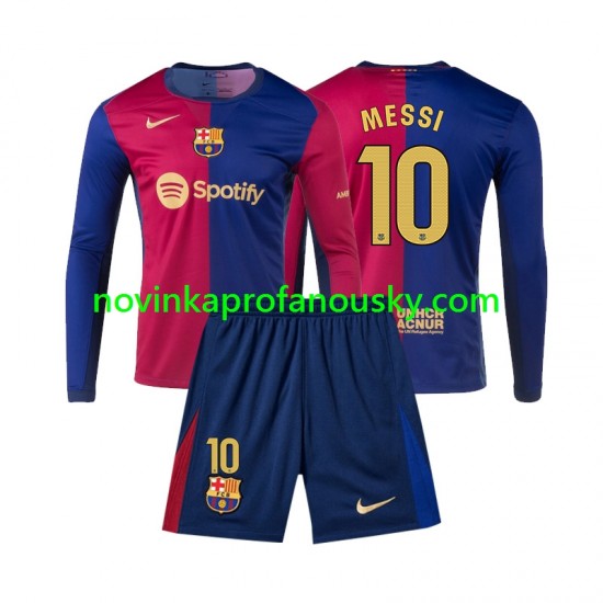 FC Barcelona Dres Lionel Messi 10 Domácí Fotbalové Dresy pro Děti 2024-2025 Dlouhý rukáv
