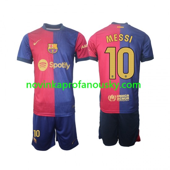 FC Barcelona Dres Lionel Messi 10 Domácí Fotbalové Dresy pro Děti 2024-2025 Krátký rukáv