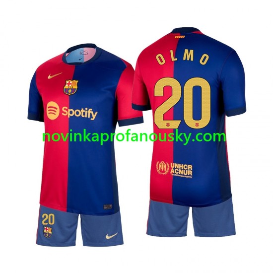 FC Barcelona Dres Olmo 20 Domácí Fotbalové Dresy pro Děti 2024-2025 Krátký rukáv
