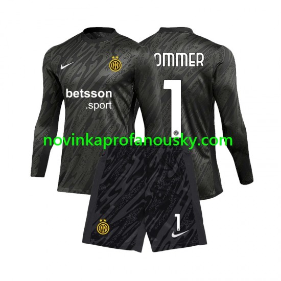 Inter Milán Dres Yann Sommer 1 Brankářské Alternativní Fotbalové Dresy pro Děti 2024-2025 Dlouhý rukáv