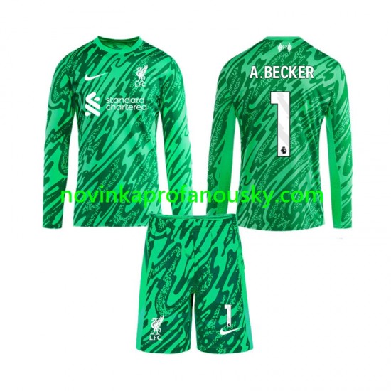 Liverpool Dres Alisson Becker 1 Brankářské Venkovní Fotbalové Dresy pro Děti 2024-2025 Dlouhý rukáv