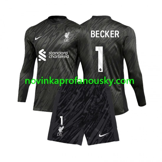 Liverpool Dres Alisson Becker 1 Brankářské Domácí Fotbalové Dresy pro Děti 2024-2025 Dlouhý rukáv