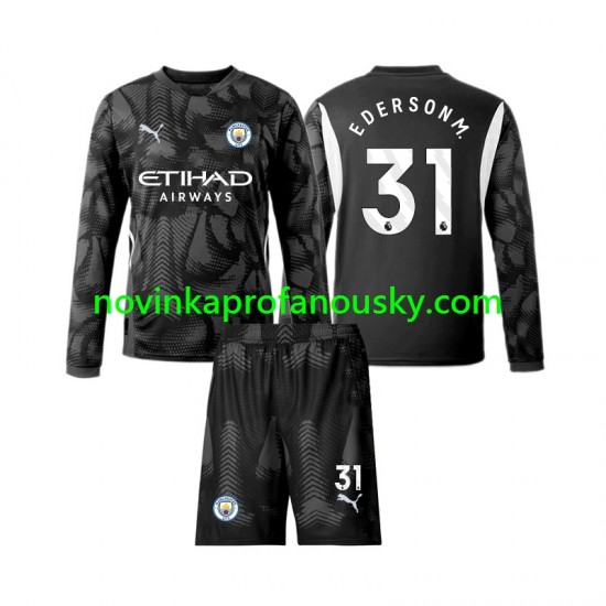 Manchester City Dres Ederson Moraes 31 Brankářské Čtvrtý Fotbalové Dresy pro Děti 2024-2025 Dlouhý rukáv