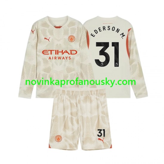 Manchester City Dres Ederson Moraes 31 Brankářské Alternativní Fotbalové Dresy pro Děti 2024-2025 Dlouhý rukáv