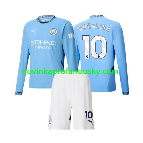 Manchester City Dres Jack Grealish 10 Domácí Fotbalové Dresy pro Děti 2024-2025 Dlouhý rukáv