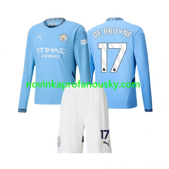 Manchester City Dres Kevin De Bruyne 17 Domácí Fotbalové Dresy pro Děti 2024-2025 Dlouhý rukáv