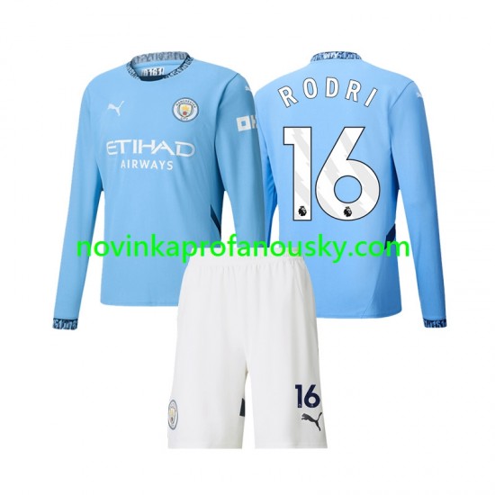 Manchester City Dres Rodri 16 Domácí Fotbalové Dresy pro Děti 2024-2025 Dlouhý rukáv