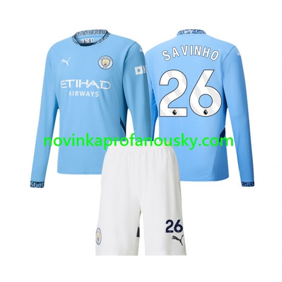 Manchester City Dres Savinho 26 Domácí Fotbalové Dresy pro Děti 2024-2025 Dlouhý rukáv