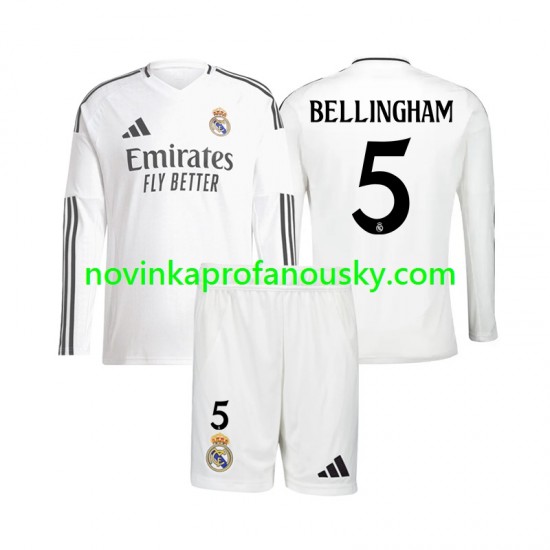 Real Madrid Dres Jude Bellingham 5 Domácí Fotbalové Dresy pro Děti 2024-2025 Dlouhý rukáv