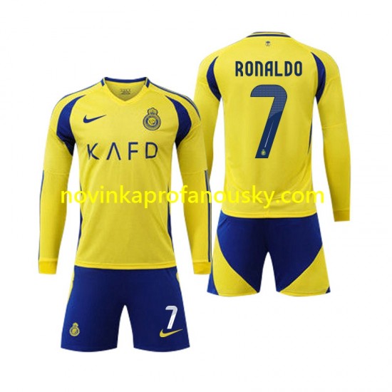 Dres Al Nassr Cristiano Ronaldo 7 Domácí Fotbalové Dresy pro Děti 2024-2025 Dlouhý rukáv