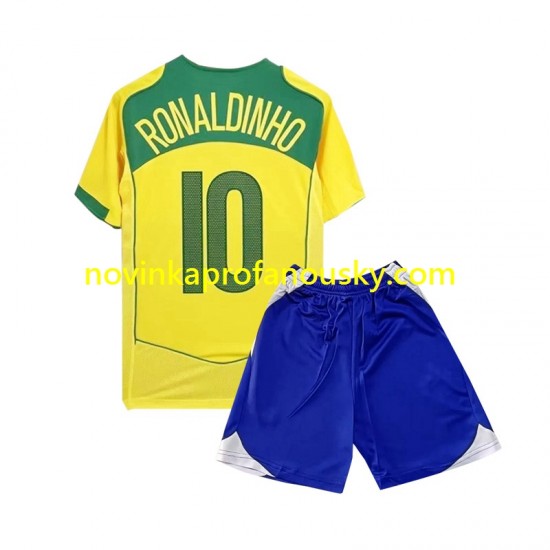 Brazílie Dres Ronaldiho 10 Retro Domácí Fotbalové Dresy pro Děti 2004 Krátký rukáv