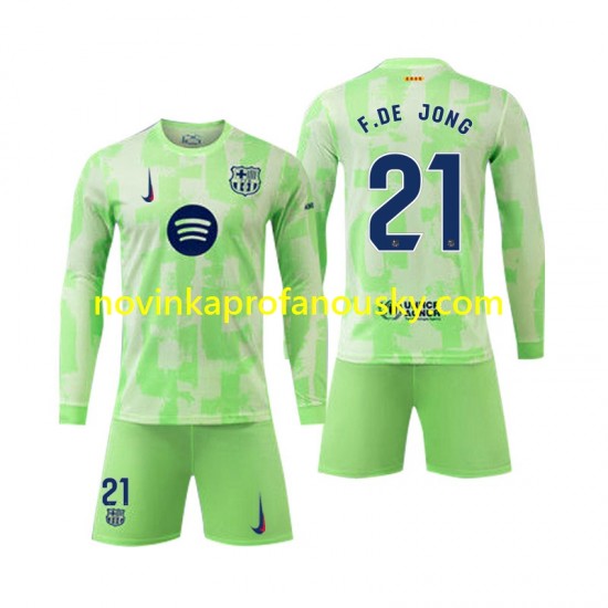 FC Barcelona Dres F DE JONG 21 Alternativní Fotbalové Dresy pro Děti 2024-2025 Dlouhý rukáv