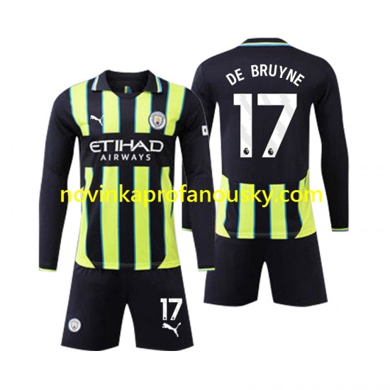 Manchester City Dres Kevin De Bruyne 17 Venkovní Fotbalové Dresy pro Děti 2024-2025 Dlouhý rukáv