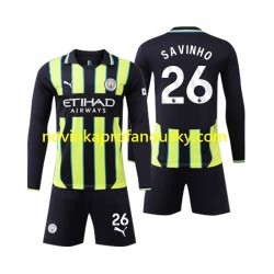 Manchester City Dres Savinho 26 Venkovní Fotbalové Dresy pro Děti 2024-2025 Dlouhý rukáv