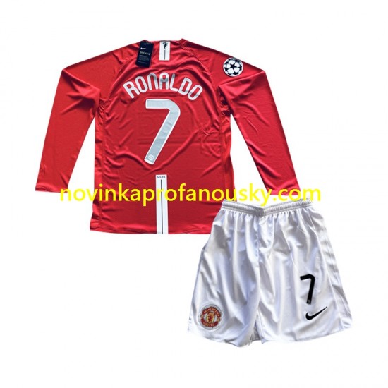 Manchester United Dres Cristiano Ronaldo 7 Champion League 2007 Retro Domácí Fotbalové Dresy pro Děti Dlouhý rukáv