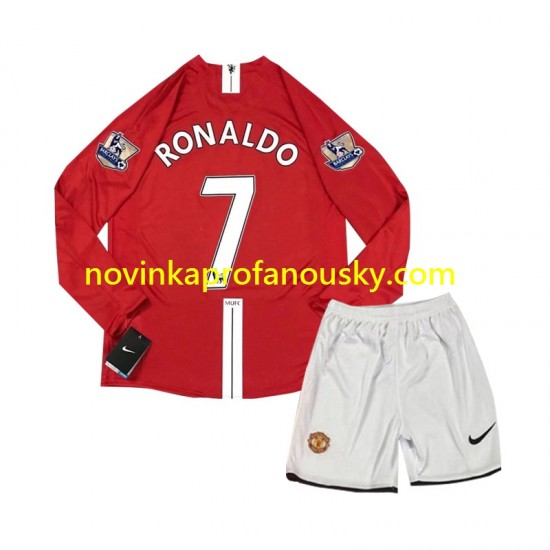 Manchester United Dres Cristiano Ronaldo 7 2007 Retro Domácí Fotbalové Dresy pro Děti Dlouhý rukáv