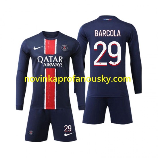 Paris Saint-Germain Dres Bradley Barcola 29 Domácí Fotbalové Dresy pro Děti 2024-2025 Dlouhý rukáv
