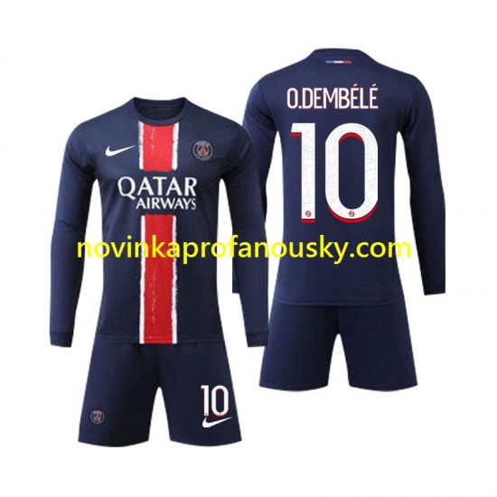 Paris Saint-Germain Dres O Dembele 10 Domácí Fotbalové Dresy pro Děti 2024-2025 Dlouhý rukáv