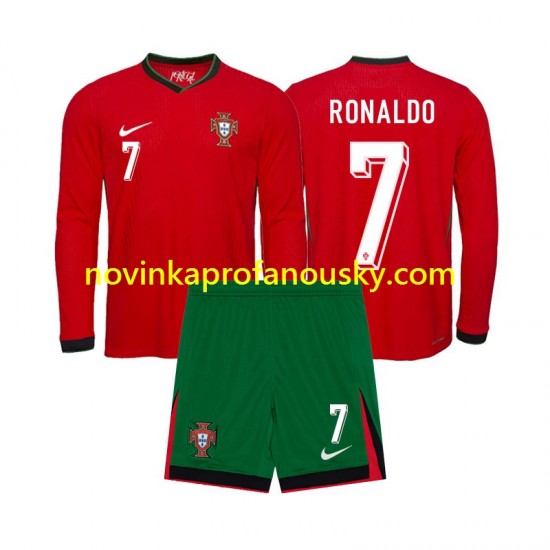 Portugalsko Dres Ronaldo 7 Domácí Fotbalové Dresy pro Děti Euro 2024 Dlouhý rukáv