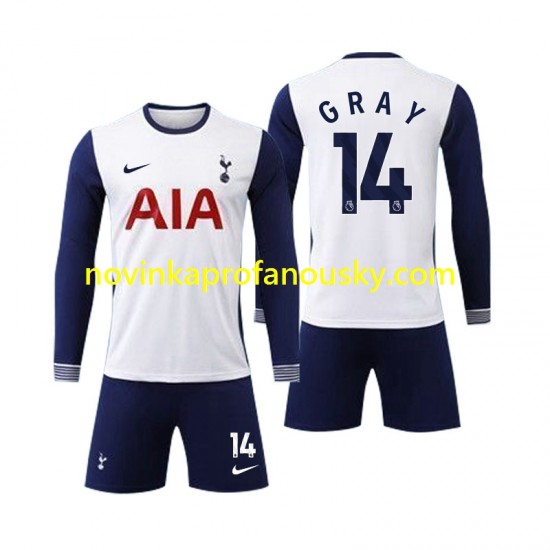 Dres Tottenham Spurs Gray 14 Domácí Fotbalové Dresy pro Děti 2024-2025 Dlouhý rukáv