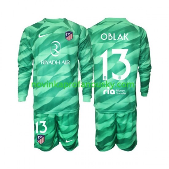 Atlético Madrid Dres Jan Oblak 13 Green color Brankářské Venkovní Fotbalové Dresy pro Děti 2023-2024 Dlouhý rukáv