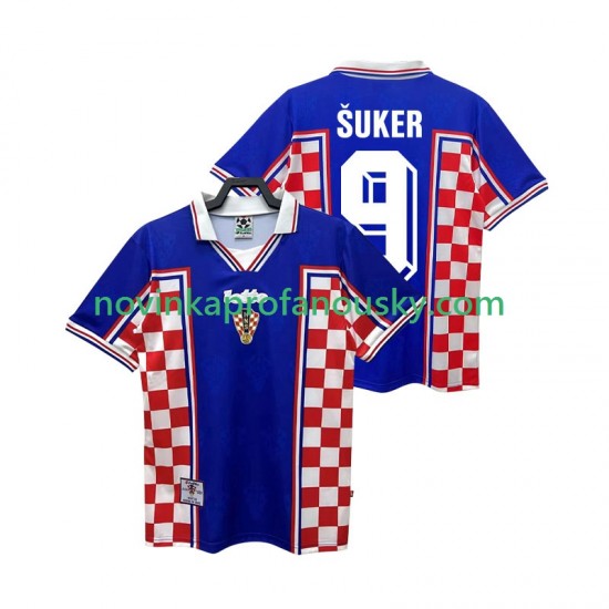 Chorvatsko Dres SUKER 9 Retro Venkovní Fotbalové Dresy pro Muže 1998 Krátký rukáv