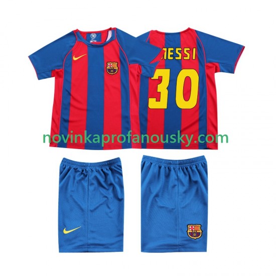 FC Barcelona Dres Lionel Messi 10 Retro Domácí Fotbalové Dresy pro Děti 2004 Krátký rukáv