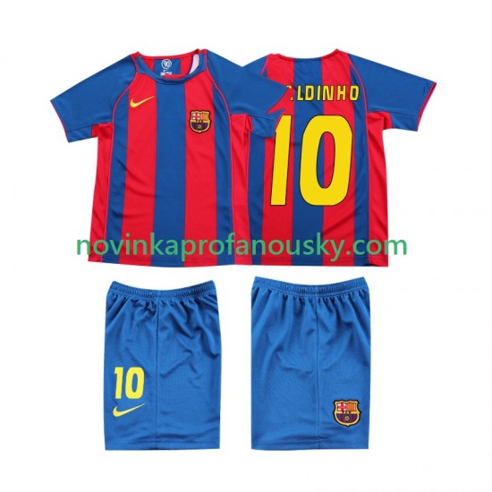 FC Barcelona Dres RONALDINHO 10 Retro Domácí Fotbalové Dresy pro Děti 2004 Krátký rukáv