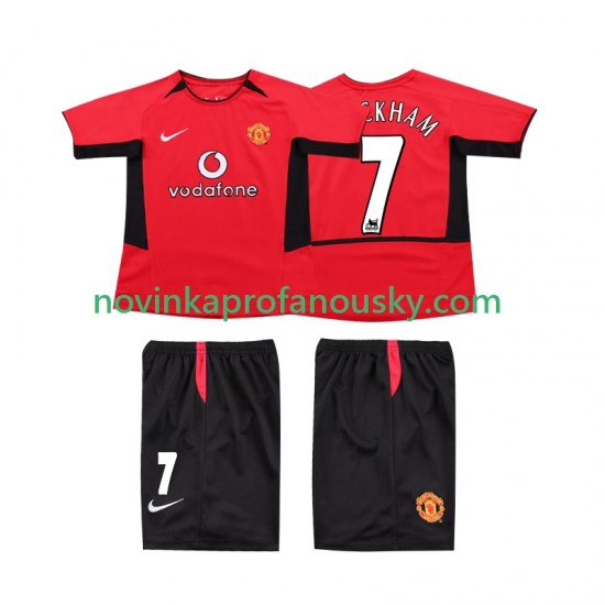 Manchester United Dres BECKHAM 7 Retro Domácí Fotbalové Dresy pro Děti 2004 2002 Krátký rukáv