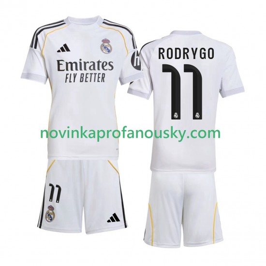 Real Madrid Dres Rodrygo 11 Domácí Fotbalové Dresy pro Děti 2025-2026 Krátký rukáv