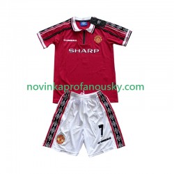 Manchester United Dres Beckham 7 Retro Domácí Fotbalové Dresy pro Děti 1998 1999 Krátký rukáv