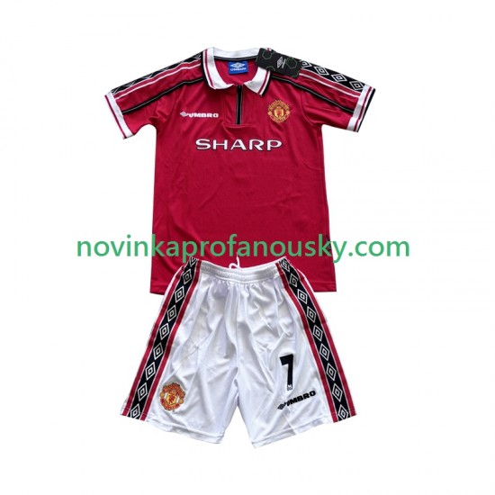 Manchester United Dres Beckham 7 Retro Domácí Fotbalové Dresy pro Děti 1998 1999 Krátký rukáv