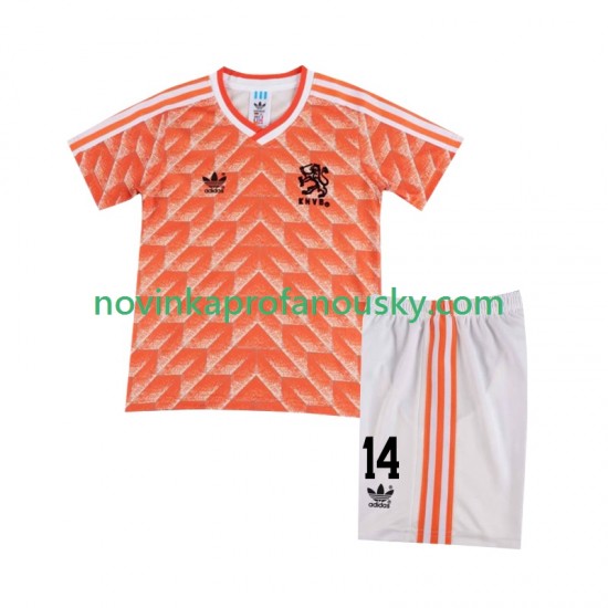 Nizozemsko Dres Cruyff 14 1988 Retro Domácí Fotbalové Dresy pro Děti Krátký rukáv