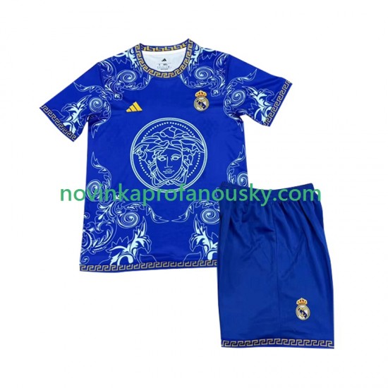 Real Madrid Dres Versace Blue Edition Domácí Fotbalové Dresy pro Děti 2024-2025 Krátký rukáv