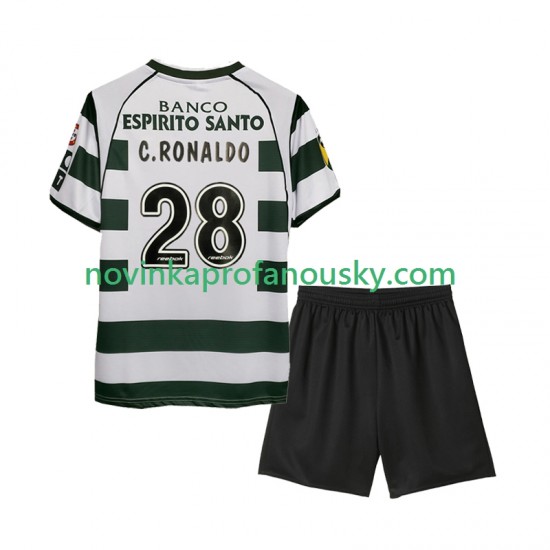 Sporting CP Dres Cristiano Ronaldo 28 2001 2003 Retro Domácí Fotbalové Dresy pro Děti Krátký rukáv