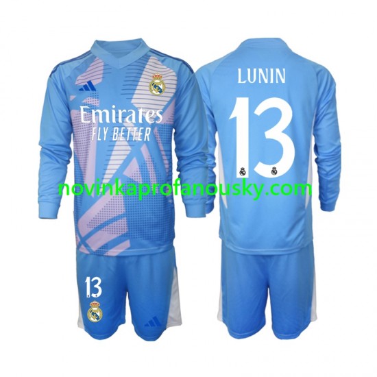 Real Madrid Dres Andriy Lunin 13 Brankářské Domácí Fotbalové Dresy pro Děti 2024-2025 Dlouhý rukáv