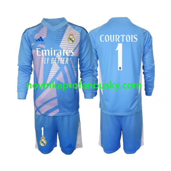 Real Madrid Dres Thibaut Courtois 1 Brankářské Domácí Fotbalové Dresy pro Děti 2024-2025 Dlouhý rukáv
