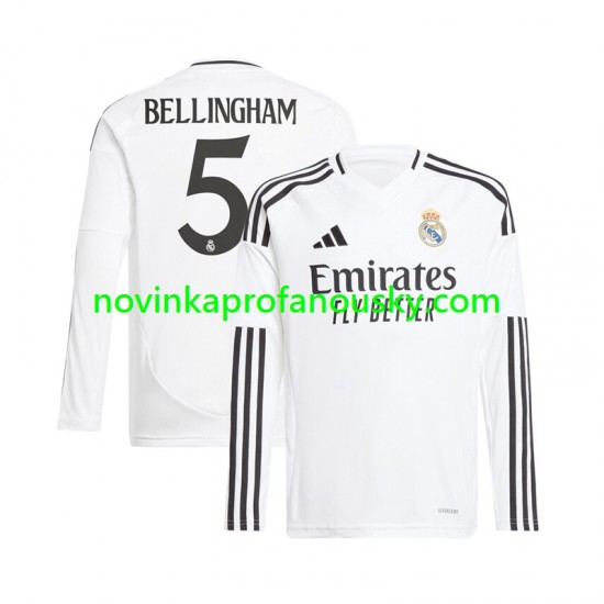 Real Madrid Dres Jude Bellingham 5 Domácí Fotbalové Dresy pro Muže 2024-2025 Dlouhý rukáv