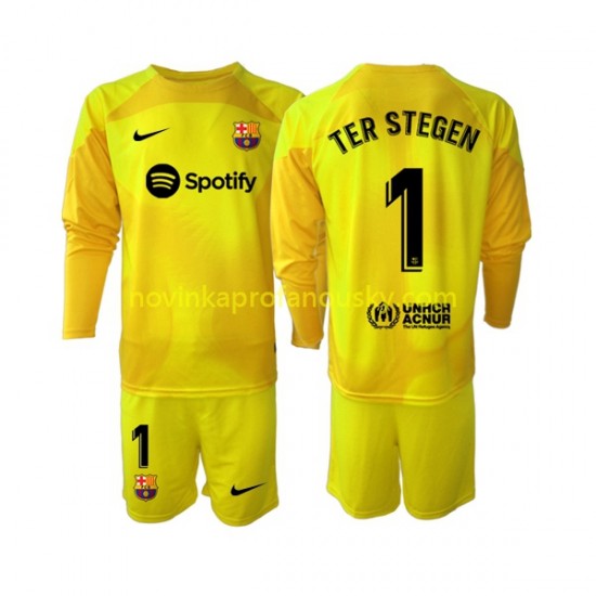 FC Barcelona Dres Ter Stegen 1 Brankářské Čtvrtý Fotbalové Dresy pro Děti 2022-2023 Dlouhý rukáv