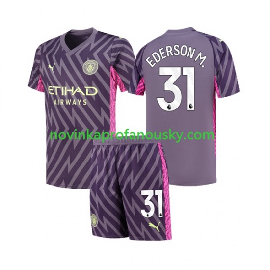 Manchester City Dres Ederson Moraes 31 Brankářské Venkovní Fotbalové Dresy pro Děti 2023-2024 Krátký rukáv