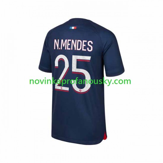 Paris Saint-Germain Dres N.Mendes 25 Domácí Fotbalové Dresy pro Muže 2023-2024 Krátký rukáv