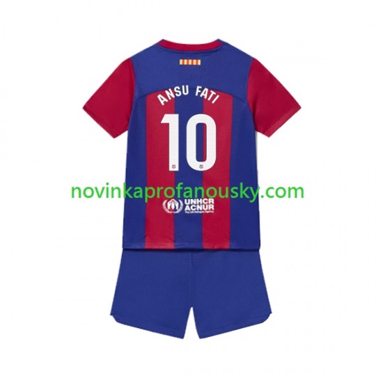 FC Barcelona Dres Ansu Fati 10 Domácí Fotbalové Dresy pro Děti 2023-2024 Krátký rukáv